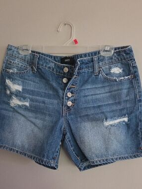 Button-Front Distressed Blue Jean Shorts for Women